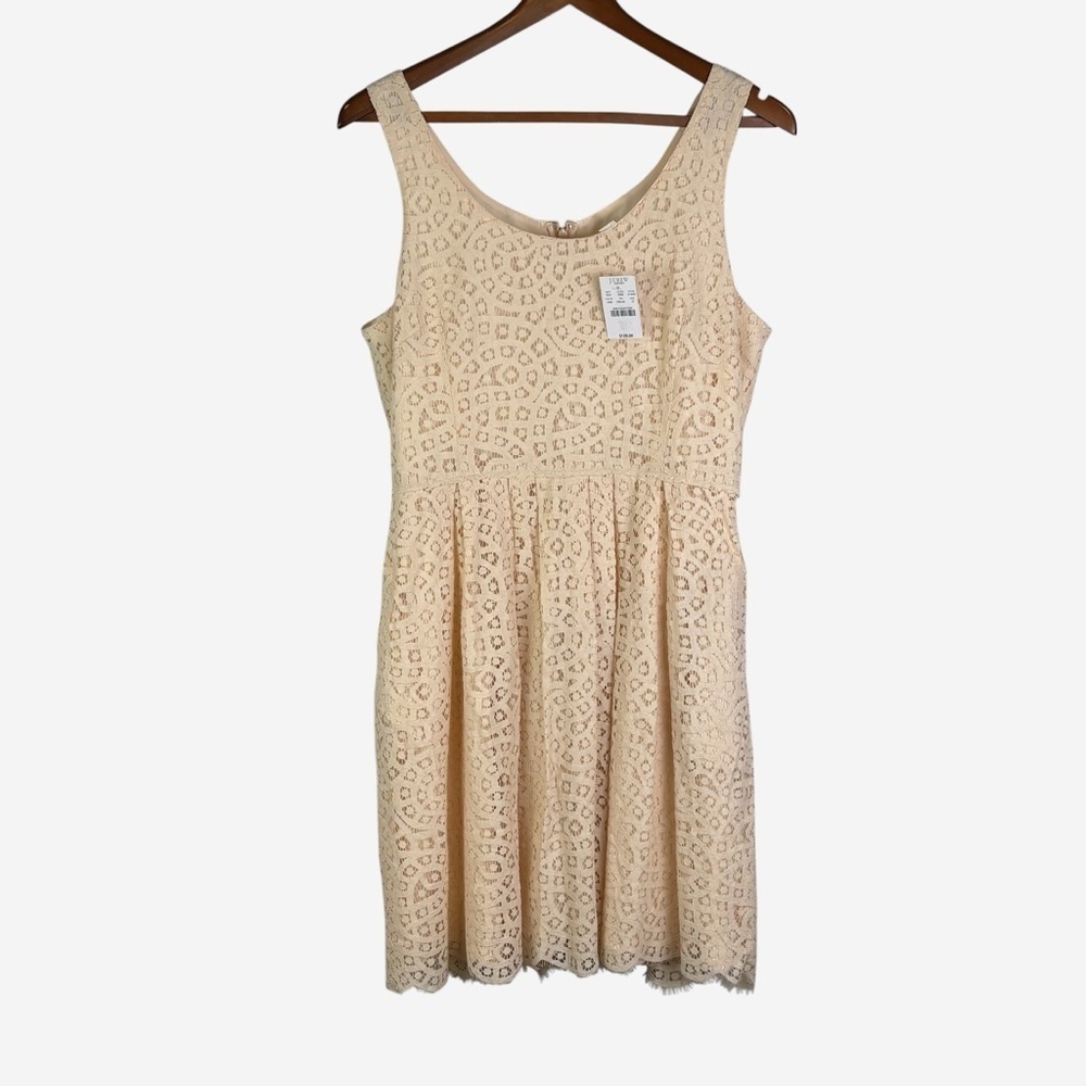 NWT J Crew Lace Embroidered Dress Size 12 Sleeveless Back Zip Blush Beige